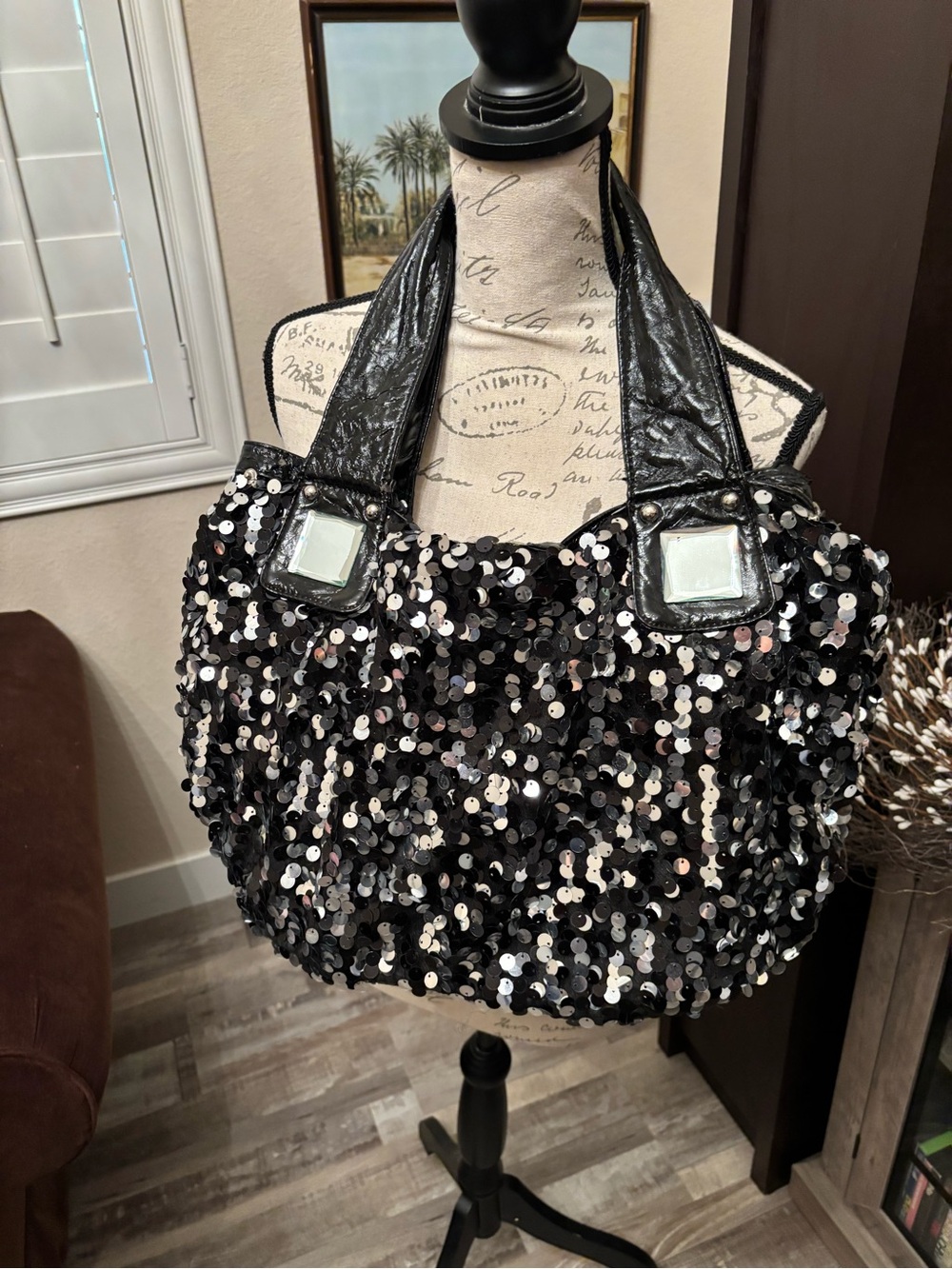 Black Sequin Shoulder Tote - Women's Sparkle Bag